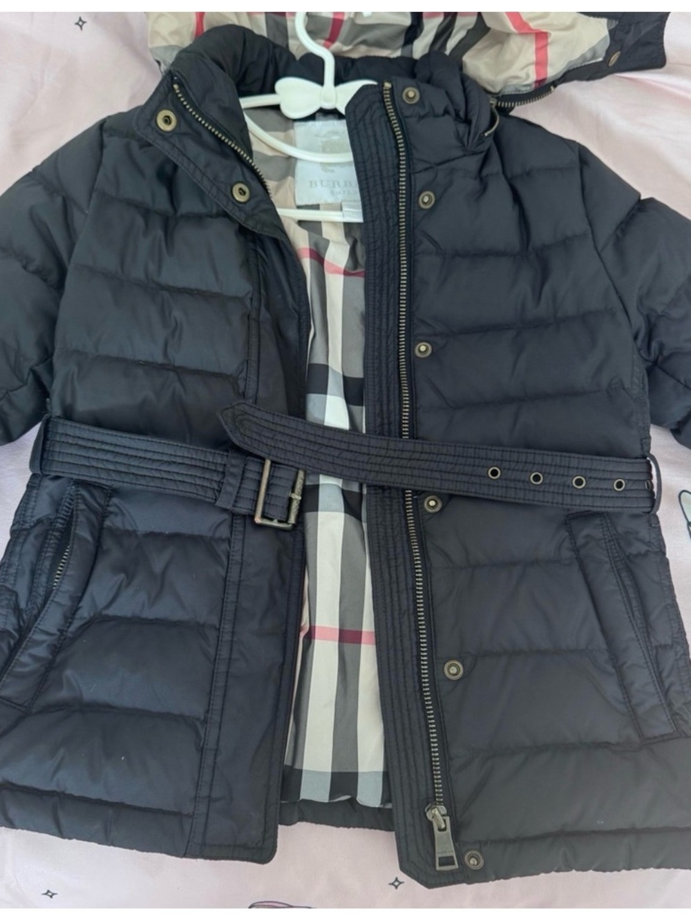 Burberry Black Quilted Kids Puffer Jacket with Check Lining